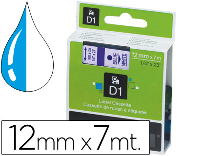 Cinta Dymo D1 12mm. x 7m. plástico blanco tinta azul 45017